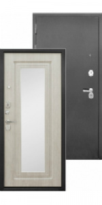 Дверь стальная Тайгер  Трио Зеркало (серебро/кремовая лиственница)