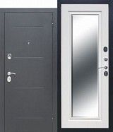Дверь стальная Феррони 7,5 см Гарда Серебро Зеркало фацет Белый ясень